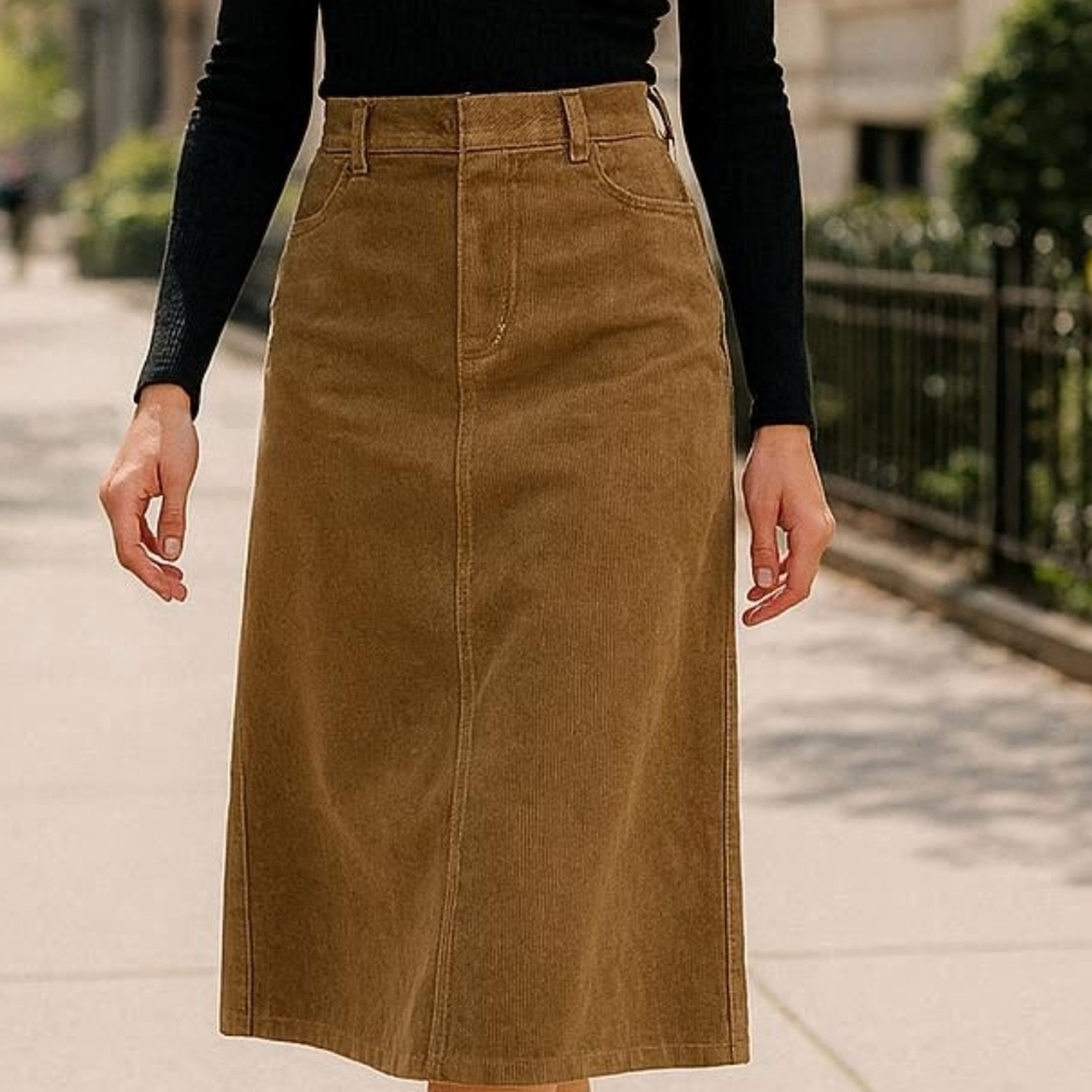 Classic Tan Corduroy Skirt US M Asian XL
